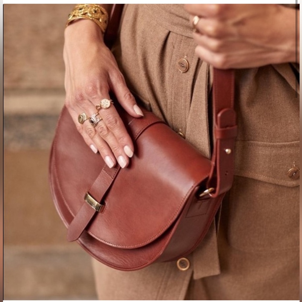Sezane Brown Leather Crossbody Saddle Bag